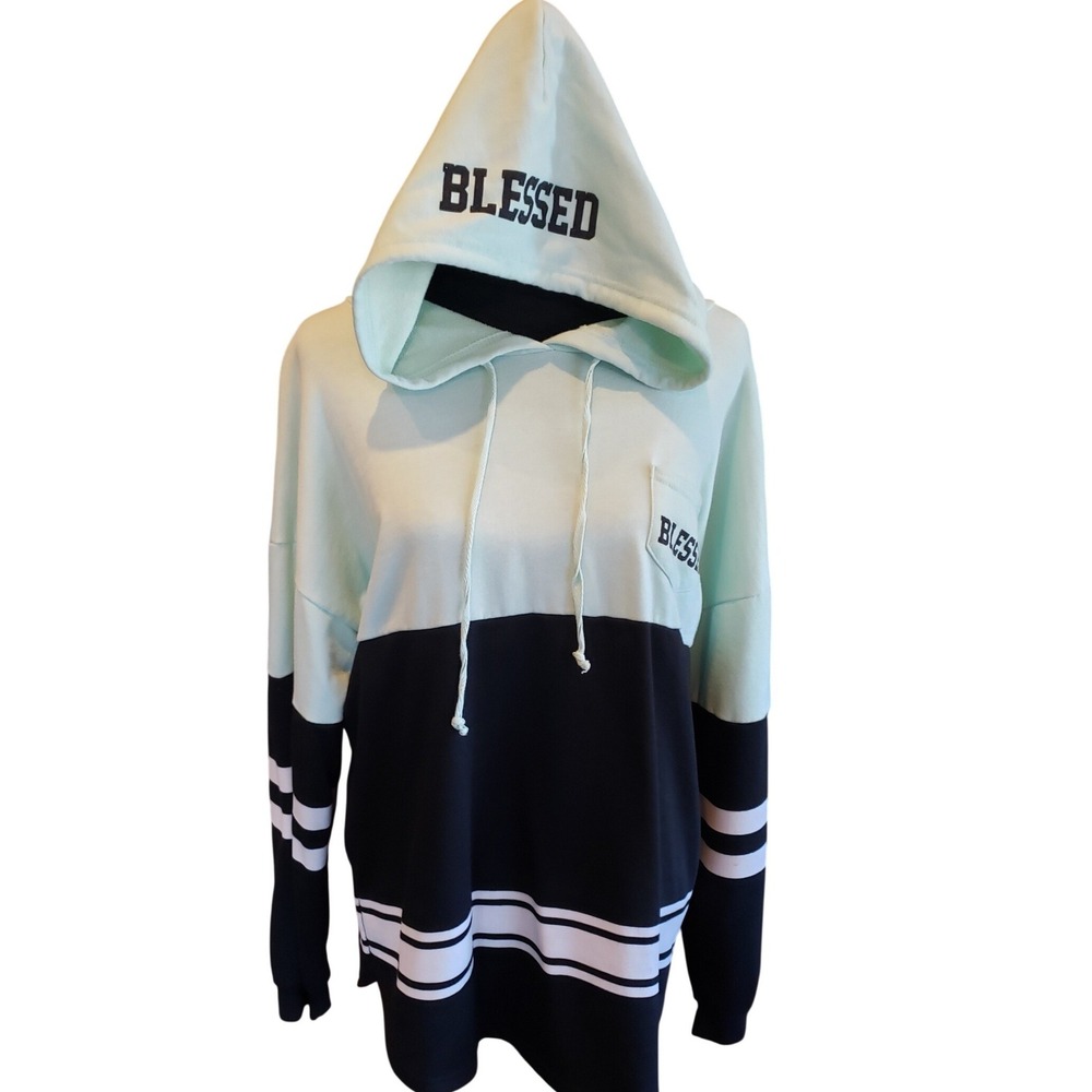 Justify Blessed Hoodie Pullover Mint Black White Stripe Size L G